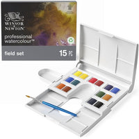 Various Watercolor Sets, supplies, brushes, and Winsor Professional Watercolor tubes